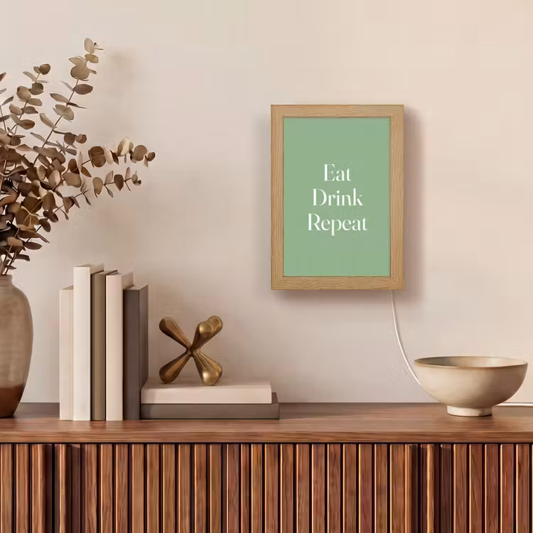 Eten - Drinken - Tekst - Mintgroen Light Box met kabel (Tafellamp) klein -sfeer2