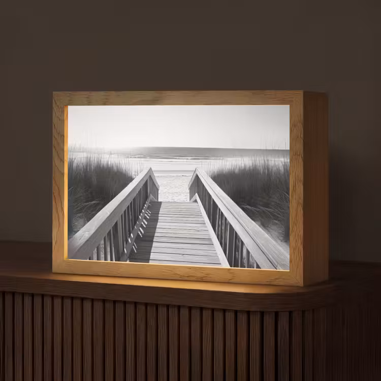 Loopbrug - Hout - Strand - Zee Light Box met kabel (Tafellamp) klein -z3d_website