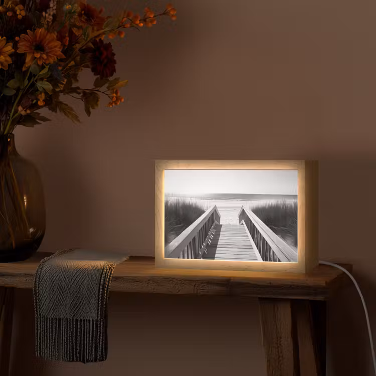 Loopbrug - Hout - Strand - Zee Light Box met kabel (Tafellamp) klein -sfeer4