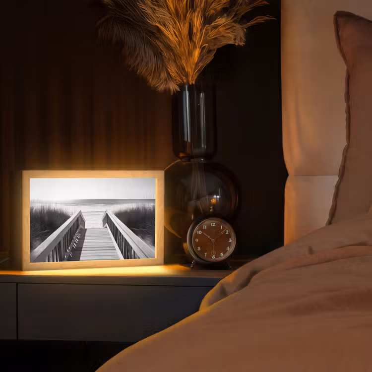 Loopbrug - Hout - Strand - Zee Light Box met kabel (Tafellamp) klein -sfeer1