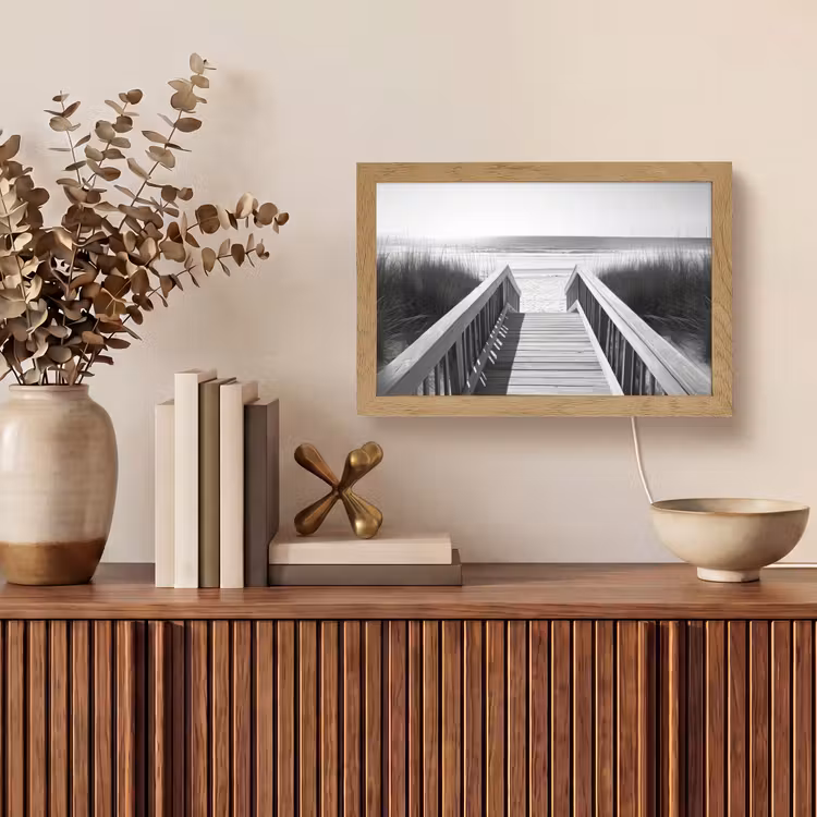 Loopbrug - Hout - Strand - Zee Light Box met kabel (Tafellamp) klein -sfeer2