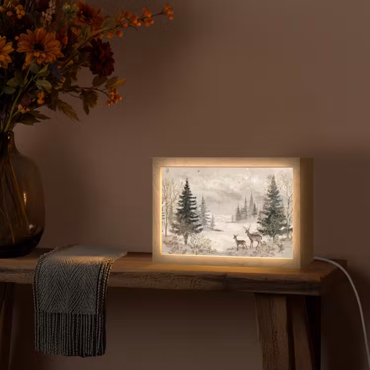 Bos - Herten - Winter - Sneeuw Light Box met kabel (Tafellamp) klein -sfeer4