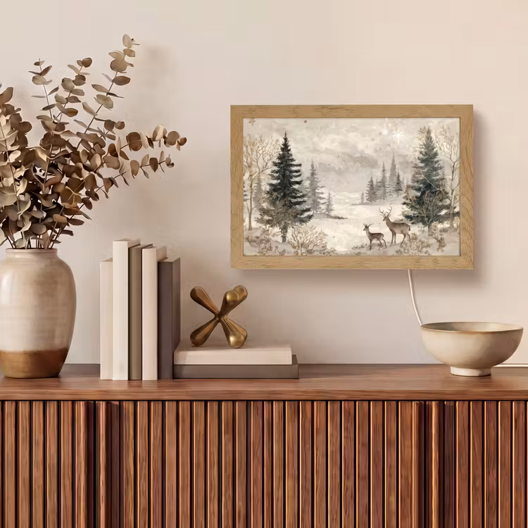 Bos - Herten - Winter - Sneeuw Light Box met kabel (Tafellamp) klein -sfeer2