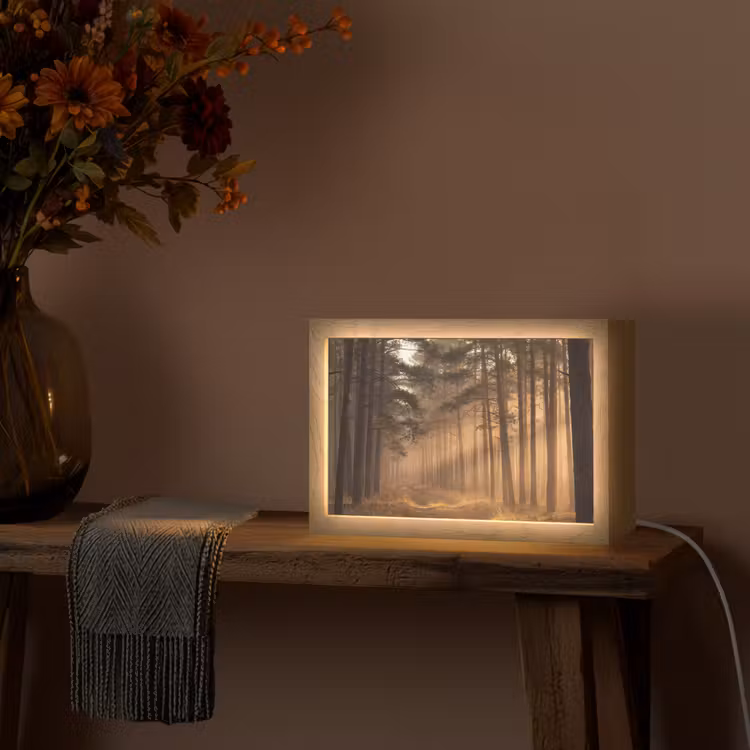 Bos - Mist - Zonlicht Light Box met kabel (Tafellamp) klein -sfeer4