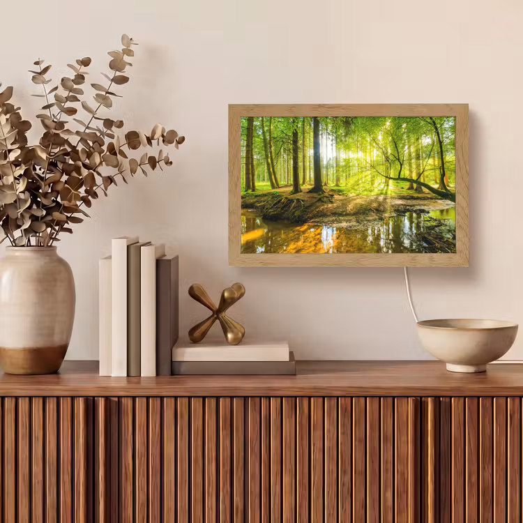 Bos - Landschap - Water - Bomen - Zon - Groen - Natuur Light Box met kabel (Tafellamp) klein -sfeer2