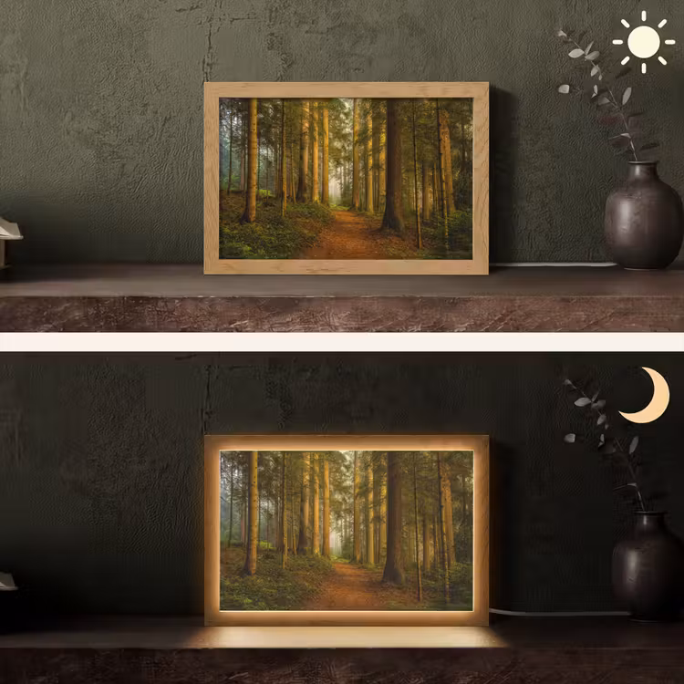 Bos - Natuur - Bomen - Landschap - Bladeren Light Box met kabel (Tafellamp) klein -sfeer3