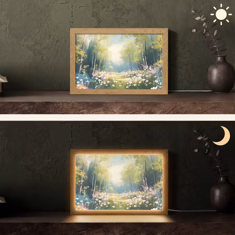 Bos - Schilderstijl - Kleurrijk Light Box met kabel (Tafellamp) klein -sfeer3