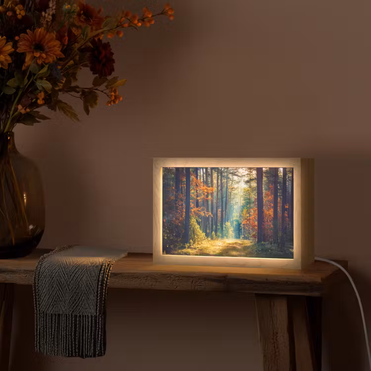 Bos - Zon - Natuur - Herfst Light Box met kabel (Tafellamp) klein -sfeer4
