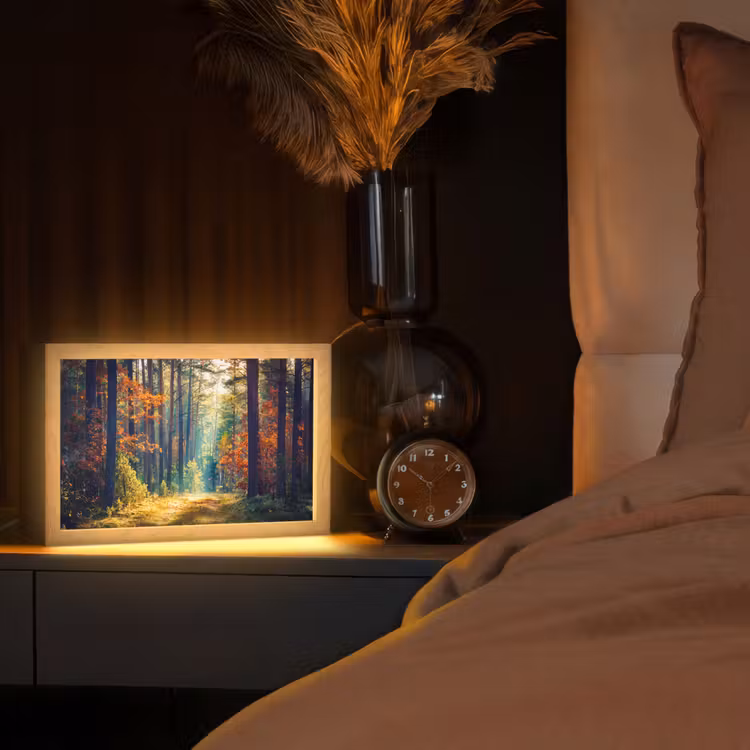 Bos - Zon - Natuur - Herfst Light Box met kabel (Tafellamp) klein -sfeer1