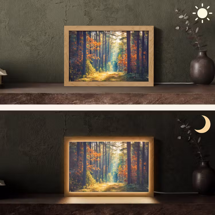 Bos - Zon - Natuur - Herfst Light Box met kabel (Tafellamp) klein -sfeer3