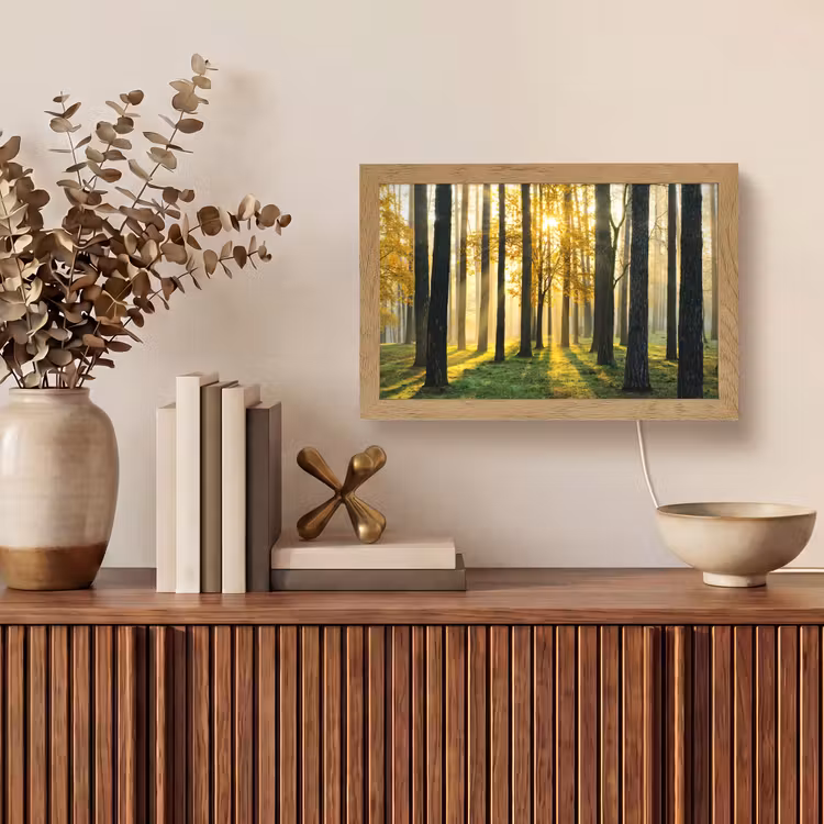 Bos - Zon - Bomen - Gras - Landschap - Natuur Light Box met kabel (Tafellamp) klein -sfeer2