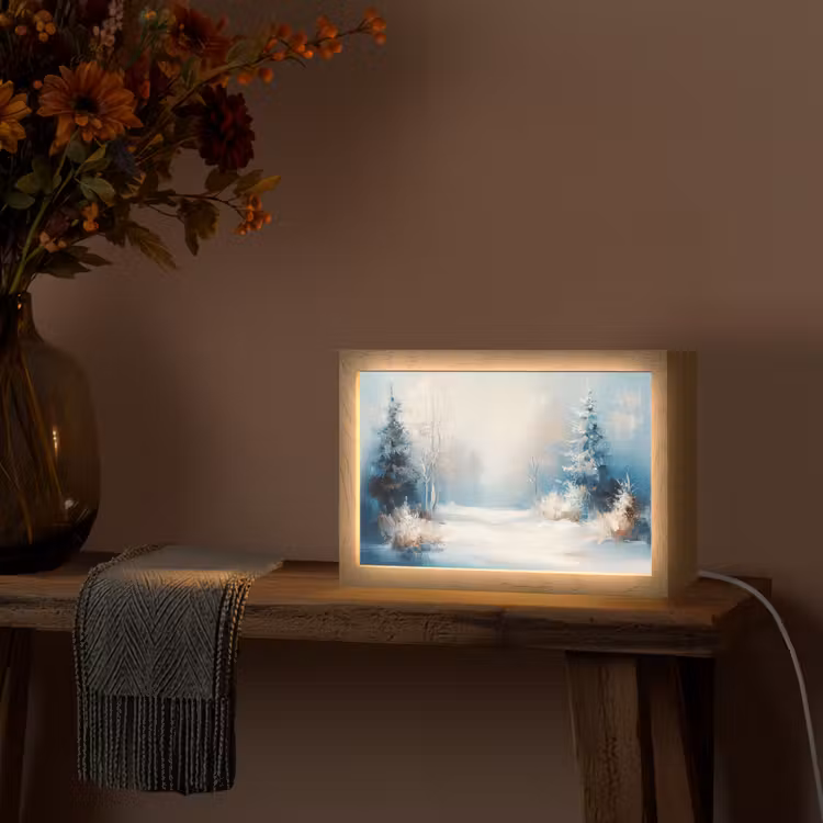 Bos - Winter - Natuur - Abstract - Sneeuw Light Box met kabel (Tafellamp) klein -sfeer4