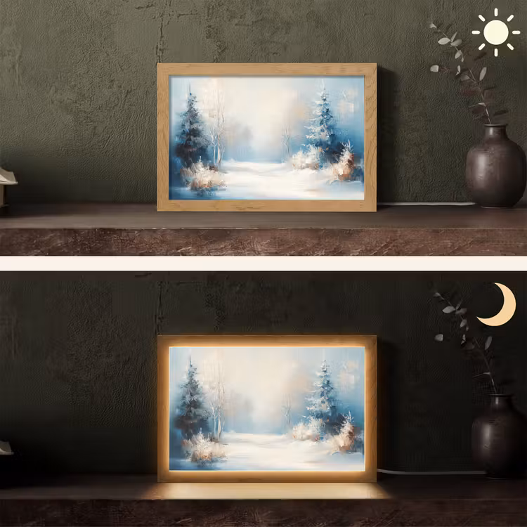 Bos - Winter - Natuur - Abstract - Sneeuw Light Box met kabel (Tafellamp) klein -sfeer3