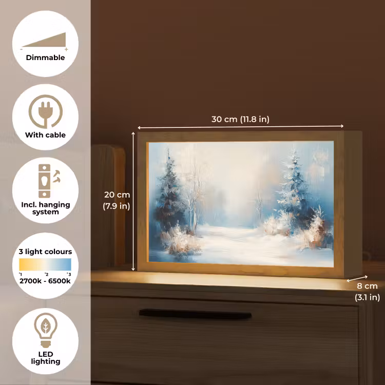 Bos - Winter - Natuur - Abstract - Sneeuw Light Box met kabel (Tafellamp) klein -USP_EN