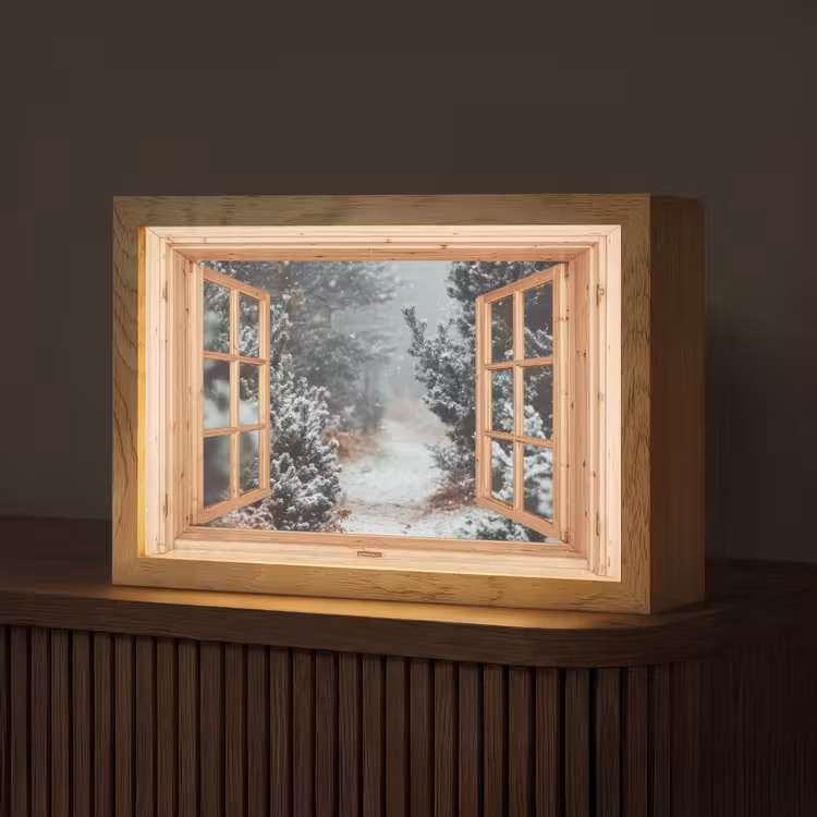 Bos - Winter - Bomen - Natuur - Pad - Doorkijk Light Box met kabel (Tafellamp) klein -z3d_website