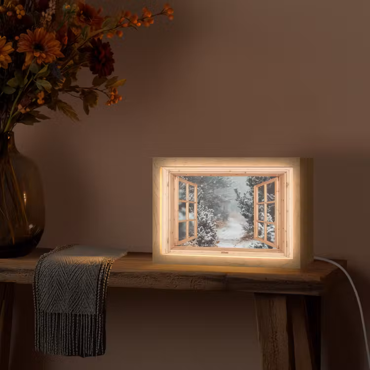 Bos - Winter - Bomen - Natuur - Pad - Doorkijk Light Box met kabel (Tafellamp) klein -sfeer4
