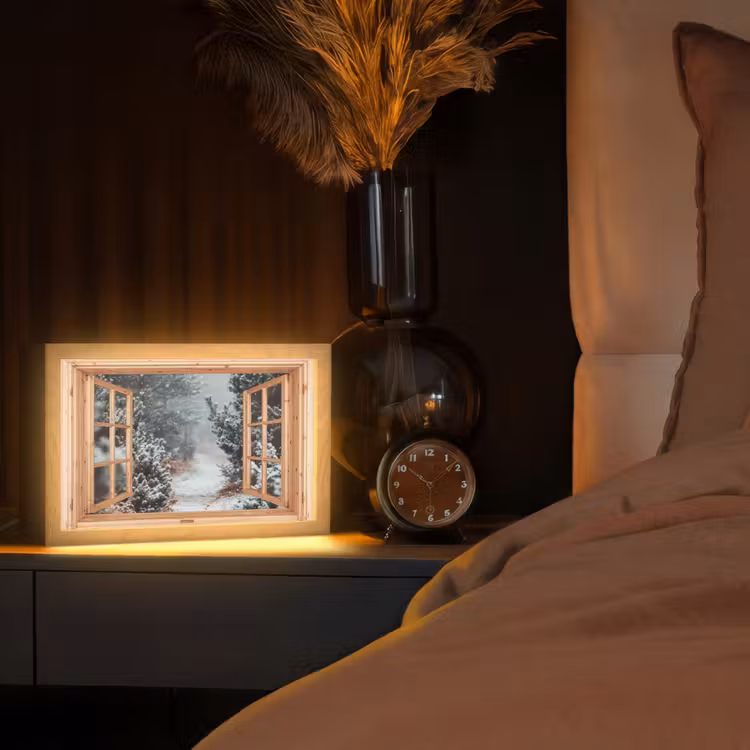 Bos - Winter - Bomen - Natuur - Pad - Doorkijk Light Box met kabel (Tafellamp) klein -sfeer1