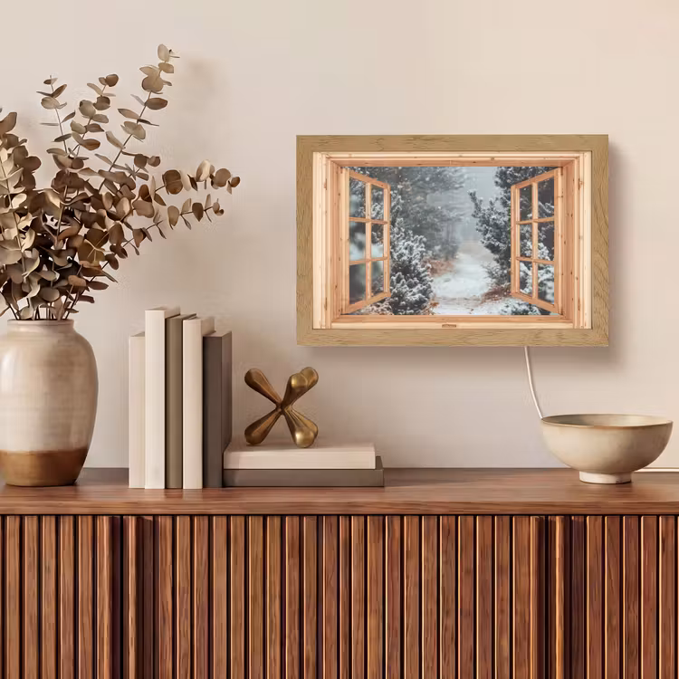 Bos - Winter - Bomen - Natuur - Pad - Doorkijk Light Box met kabel (Tafellamp) klein -sfeer2