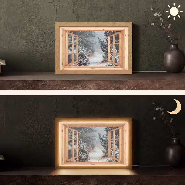 Bos - Winter - Bomen - Natuur - Pad - Doorkijk Light Box met kabel (Tafellamp) klein -sfeer3