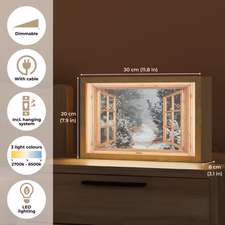 Bos - Winter - Bomen - Natuur - Pad - Doorkijk Light Box met kabel (Tafellamp) klein -USP_EN