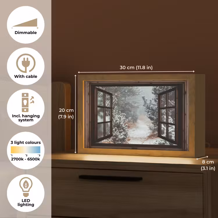 Bos - Winter - Bomen - Natuur - Pad - Doorkijk Light Box met kabel (Tafellamp) klein -USP_EN