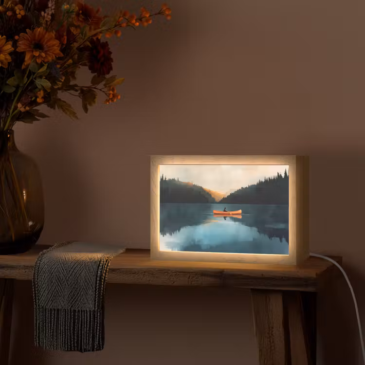 Bossen - Meer - Kano - Oranje Light Box met kabel (Tafellamp) klein -sfeer4