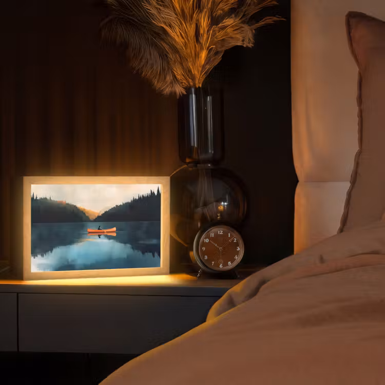 Bossen - Meer - Kano - Oranje Light Box met kabel (Tafellamp) klein -sfeer1