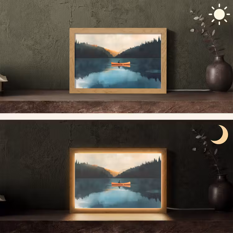 Bossen - Meer - Kano - Oranje Light Box met kabel (Tafellamp) klein -sfeer3