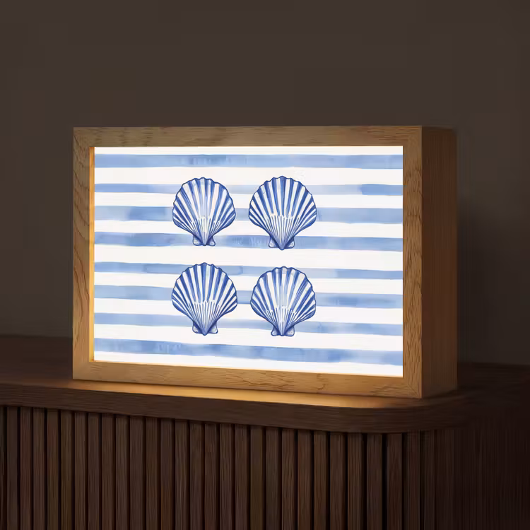 Vier schelpen - Blauw - Wit - Strepen Light Box met kabel (Tafellamp) klein -z3d_website