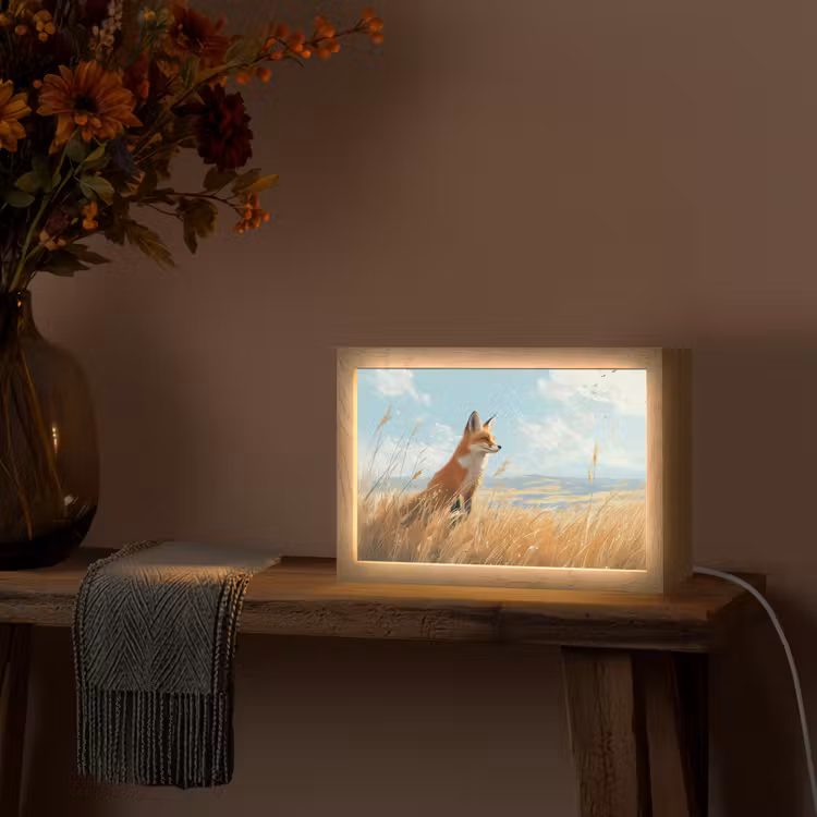 Vos - Gras - Wolken - Oranje Light Box met kabel (Tafellamp) klein -sfeer4