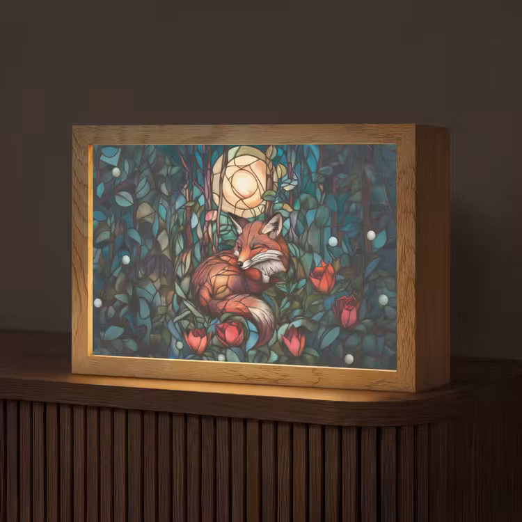 Vos - Mozaïek - Bos - Maan Light Box met kabel (Tafellamp) klein -z3d_website