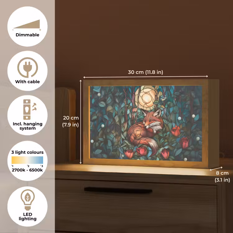 Vos - Mozaïek - Bos - Maan Light Box met kabel (Tafellamp) klein -USP_EN