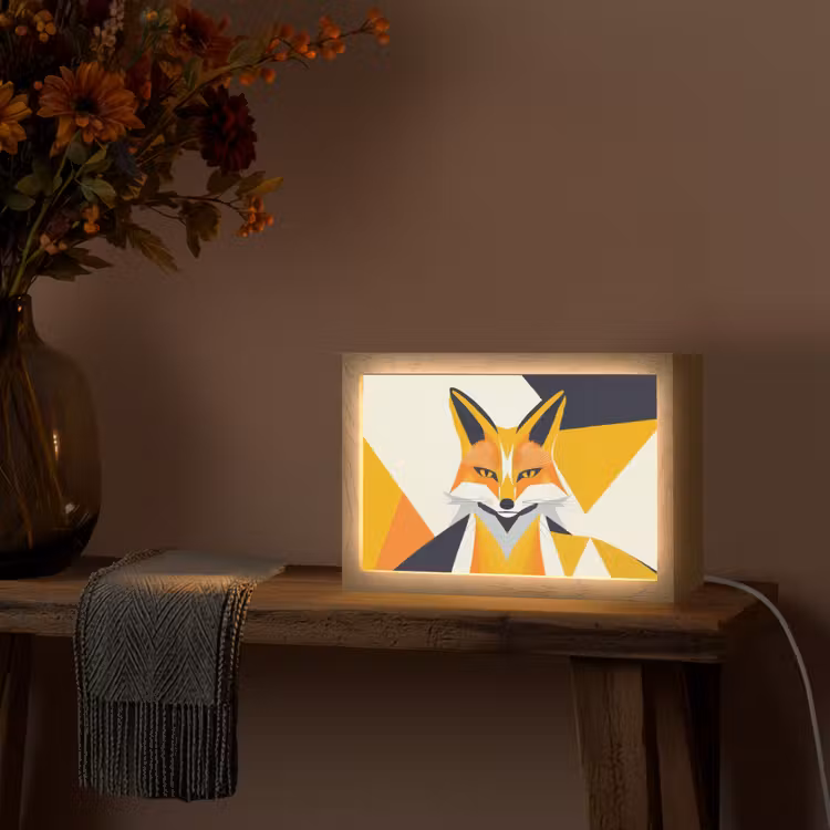 Vos - Oranje - Abstract - Driehoeken Light Box met kabel (Tafellamp) klein -sfeer4