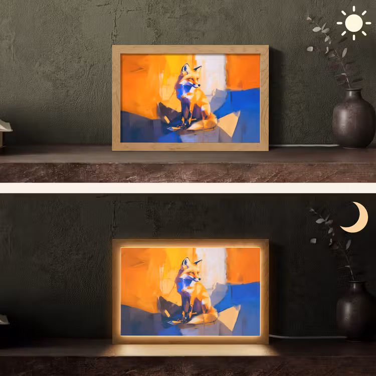 Vos - Oranje - Vormen - Abstract Light Box met kabel (Tafellamp) klein -sfeer3