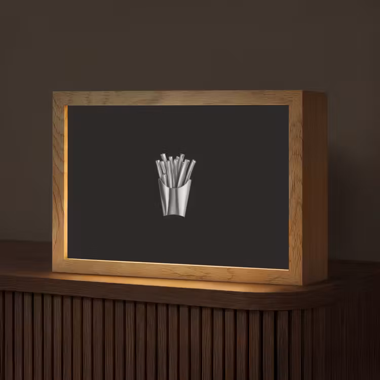 Frietjes - Futuristisch - Zilver Light Box met kabel (Tafellamp) klein -z3d_website