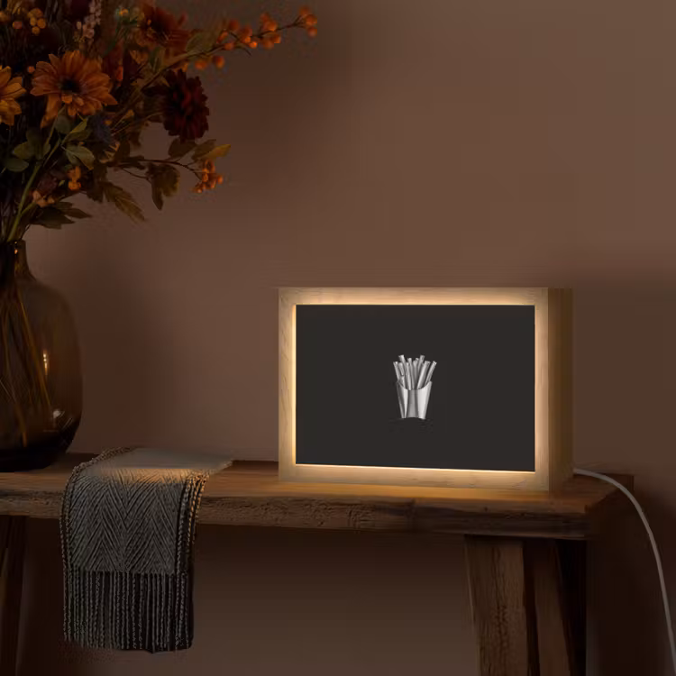 Frietjes - Futuristisch - Zilver Light Box met kabel (Tafellamp) klein -sfeer4