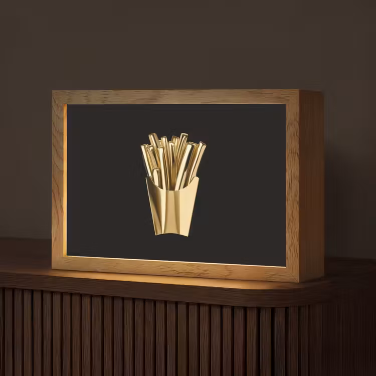 Friet - Goud - Chrome - Eten Light Box met kabel (Tafellamp) klein -z3d_website