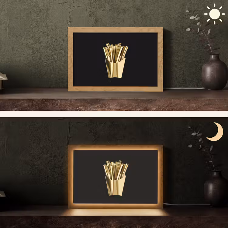 Friet - Goud - Chrome - Eten Light Box met kabel (Tafellamp) klein -sfeer3