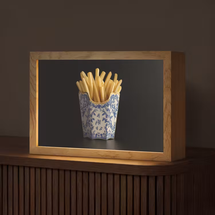 Friet - Porselein - Delfts blauw - Eten Light Box met kabel (Tafellamp) klein -z3d_website