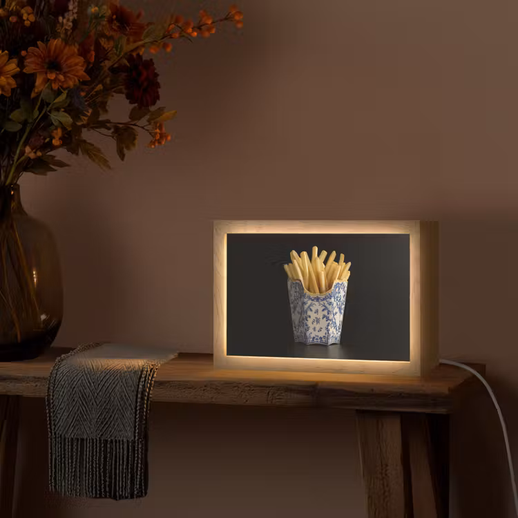 Friet - Porselein - Delfts blauw - Eten Light Box met kabel (Tafellamp) klein -sfeer4