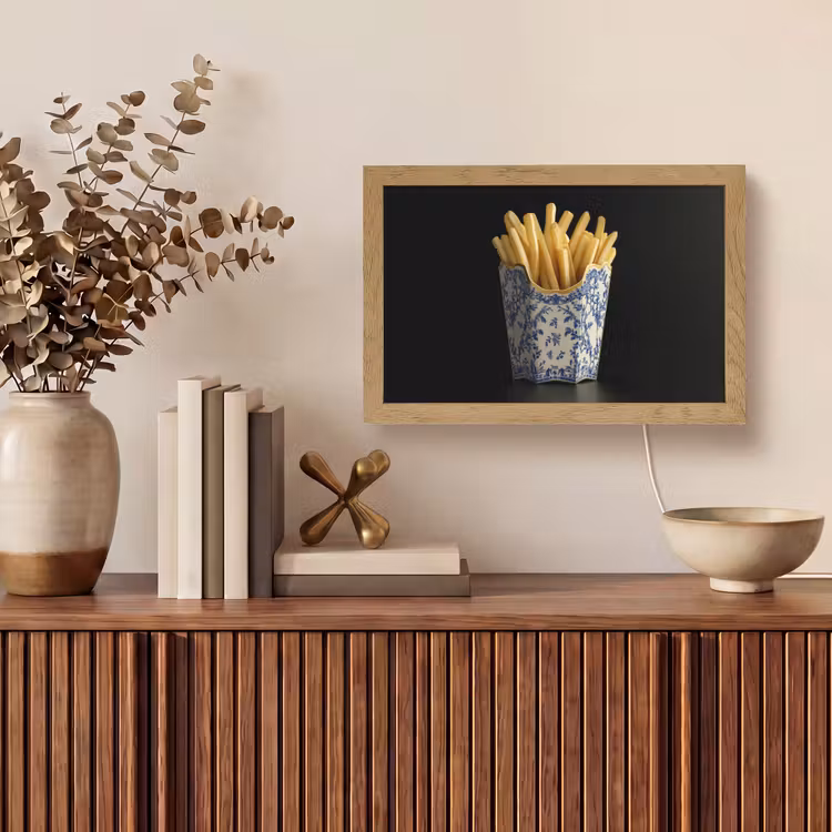 Friet - Porselein - Delfts blauw - Eten Light Box met kabel (Tafellamp) klein -sfeer2