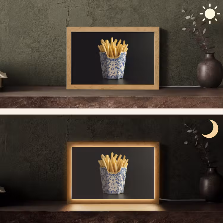 Friet - Porselein - Delfts blauw - Eten Light Box met kabel (Tafellamp) klein -sfeer3