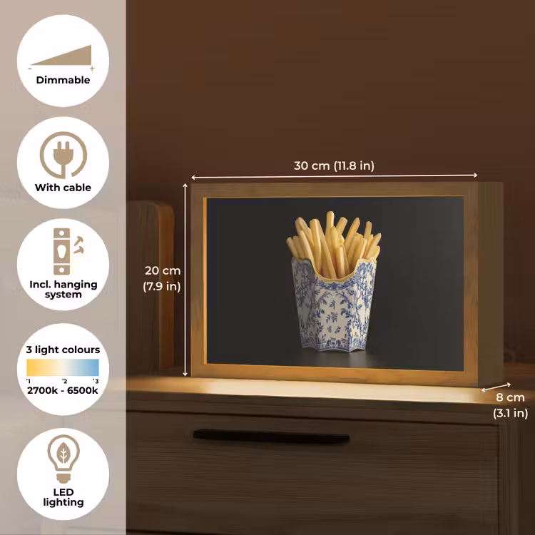 Friet - Porselein - Delfts blauw - Eten Light Box met kabel (Tafellamp) klein -USP_EN