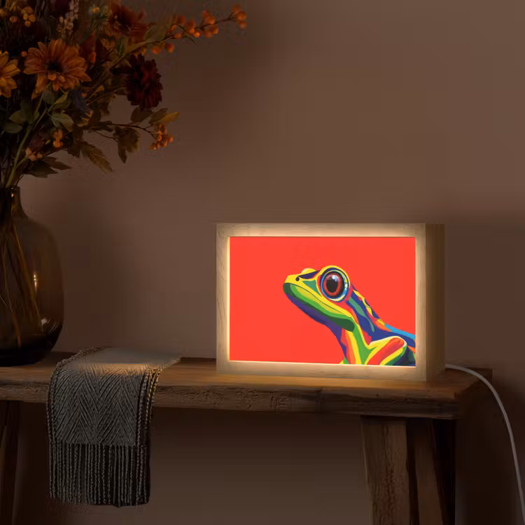 Kikker - Kleurrijk - Strepen - Ogen Light Box met kabel (Tafellamp) klein -sfeer4