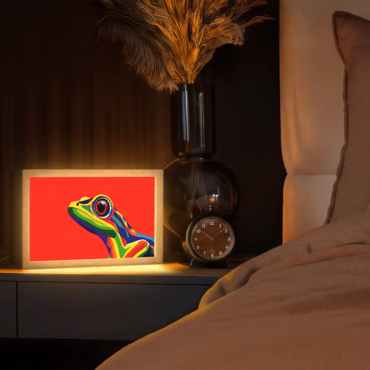 Kikker - Kleurrijk - Strepen - Ogen Light Box met kabel (Tafellamp) klein -sfeer1