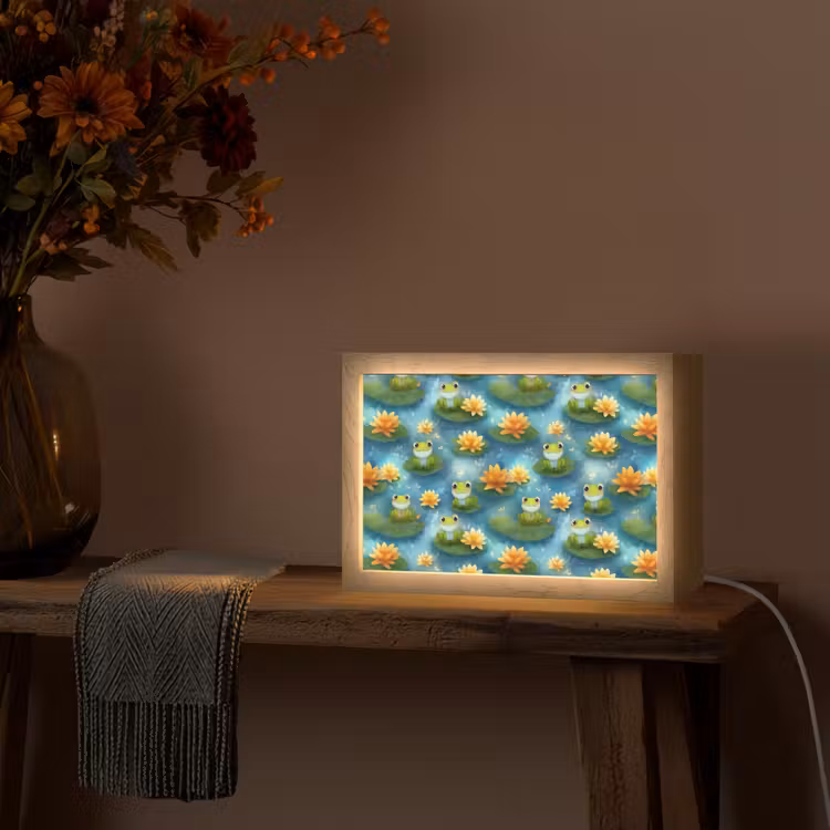 Kikker - Lelies - Groen Light Box met kabel (Tafellamp) klein 924 -sfeer4