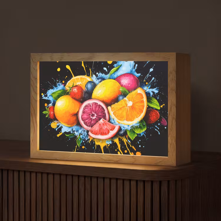 Fruit - Graffiti - Kleurrijk - Sinaasappel - Aardbei - Abstract Light Box met kabel (Tafellamp) klein -z3d_website