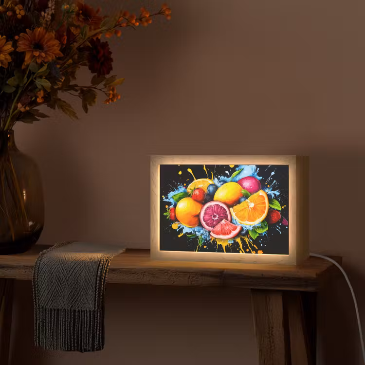 Fruit - Graffiti - Kleurrijk - Sinaasappel - Aardbei - Abstract Light Box met kabel (Tafellamp) klein -sfeer4