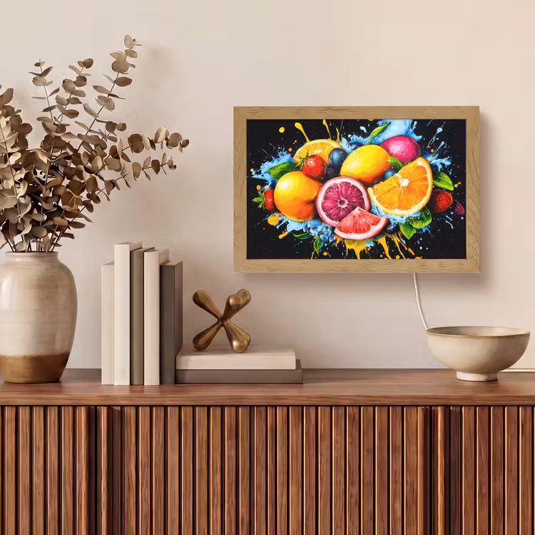 Fruit - Graffiti - Kleurrijk - Sinaasappel - Aardbei - Abstract Light Box met kabel (Tafellamp) klein -sfeer2