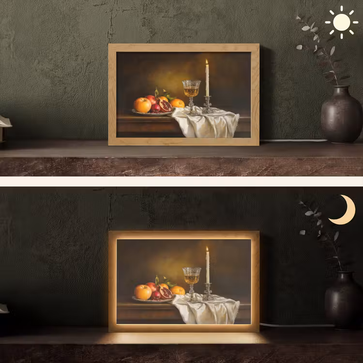 Fruit -  Stilleven - Wijn - Kaars Light Box met kabel (Tafellamp) klein -sfeer3